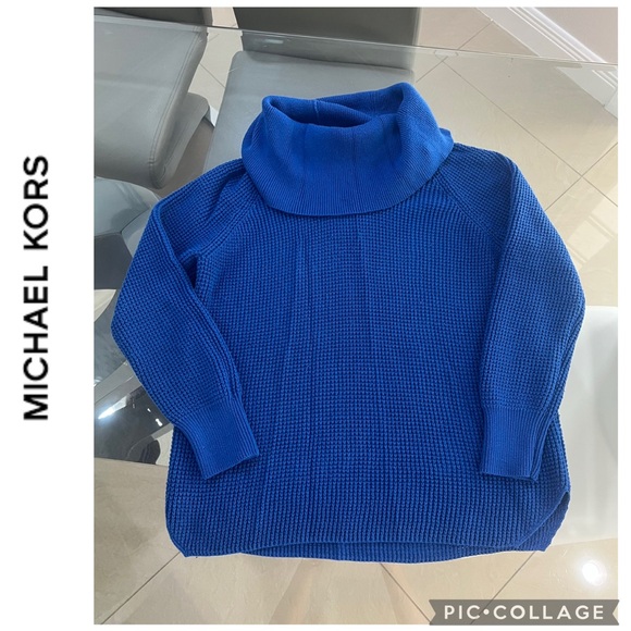 Michael Kors chunky knit cowl neck royal blue sweater size Medium - Picture 1 of 9